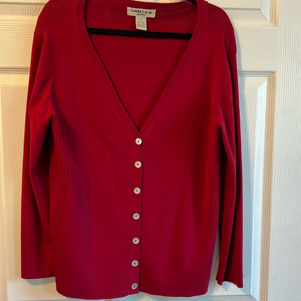 Women’s Gorgeous Red Solid Sweater - Button Down-… - image 1